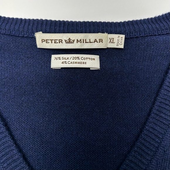 Peter Millar Men's V-Neck Navy Sweater XL Silk/Cashmere/Cotton Blend Luxurious - Picture 3 of 13
